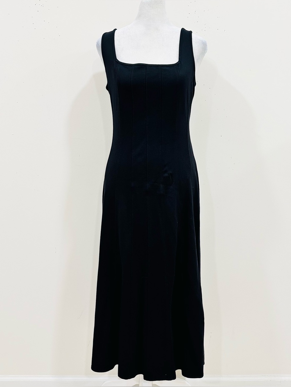 Ann Taylor Loft Midi Dress Womens Size 6 Fit Flare Black Sleeveless Paneled NWT